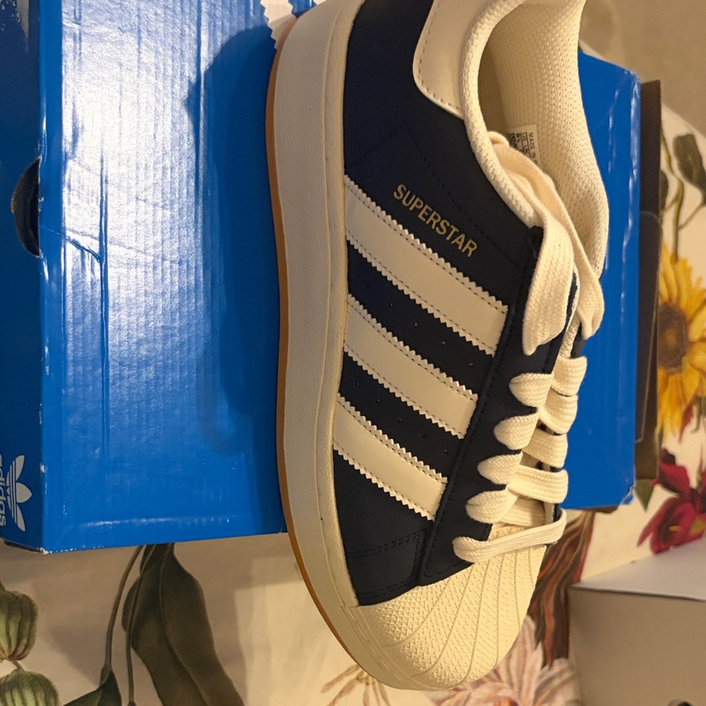 adidas Superstar Cream and Blue Sneakers